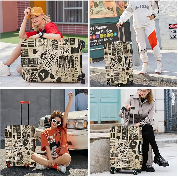 ANNA QUEEN Vintage Travel Collage Luggage Cover, Retro Suitcase Protector - Image 6