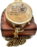 Vintage Brass Compass with Leather Case – Engraved “Not All Those Who Wander by Unknown
