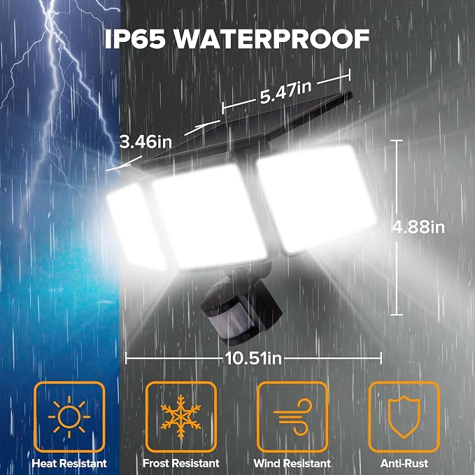 UME Solar Outdoor Lights 302 LED 3000LM, IP65 Waterproof Motion Sensor Outdoor - Image 7