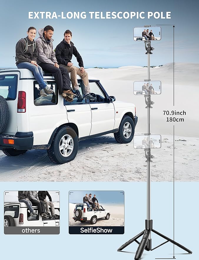 71" Phone Tripod & Selfie Stick, All in One Extendable Cell Phone Tripod - Image 2
