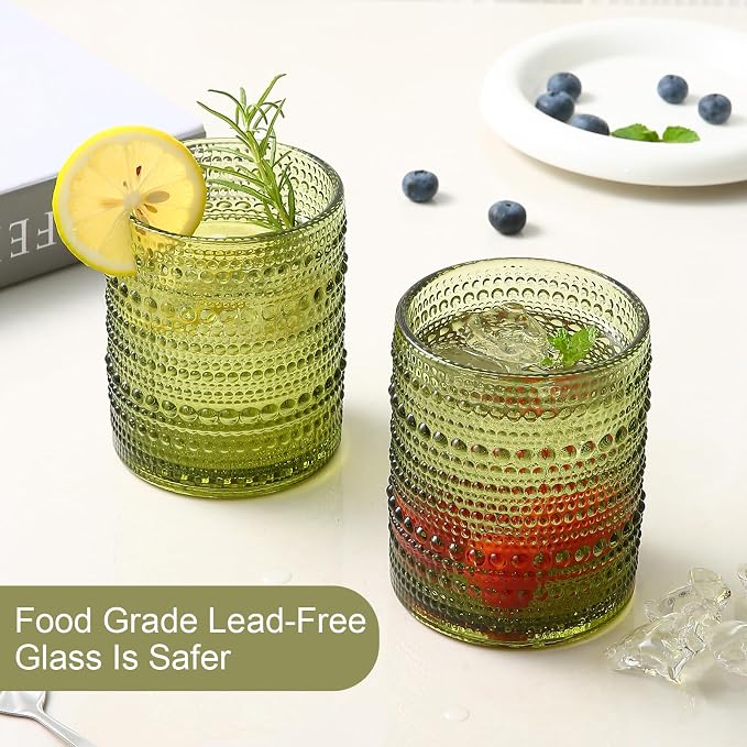 ZMOWIPDL Vintage Glassware Drinking Glasses Set of 6, 12 oz Hobnail Glass Cups - Image 4