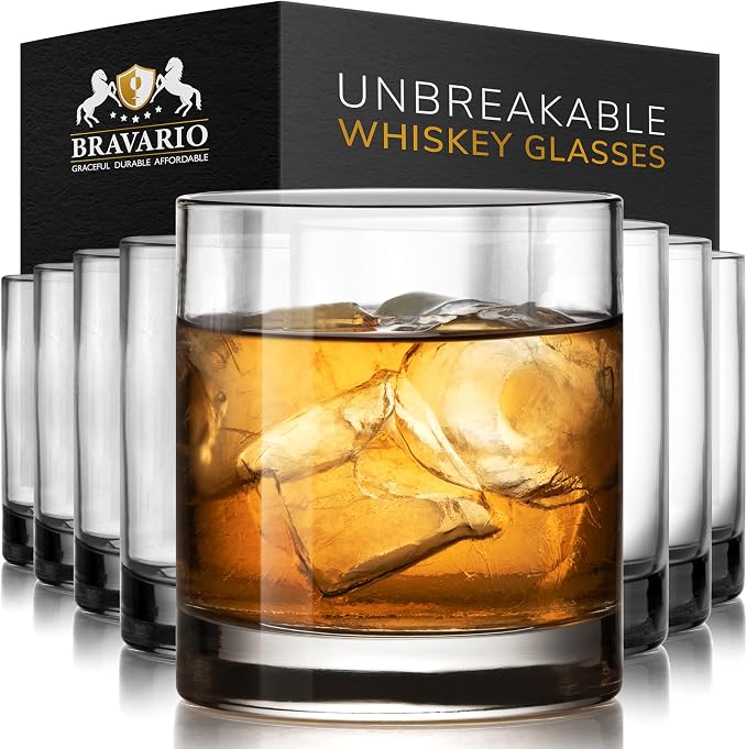 Bravario Unbreakable Whiskey Glasses, Plastic Rocks Glasses — 12.5 oz Clear by Bravario