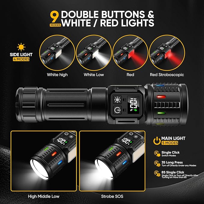 Rechargeable Flashlights High Lumens 100, Super Bright LED Flash Light Long - Image 3