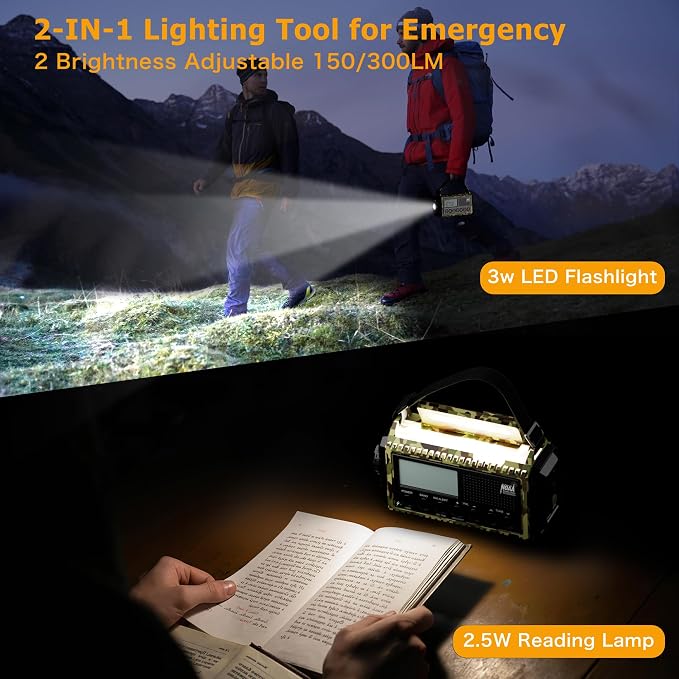 12000mAh/44400mWh Weather Radio, Hand Crank Emergency Radio Portable AM FM - Image 5