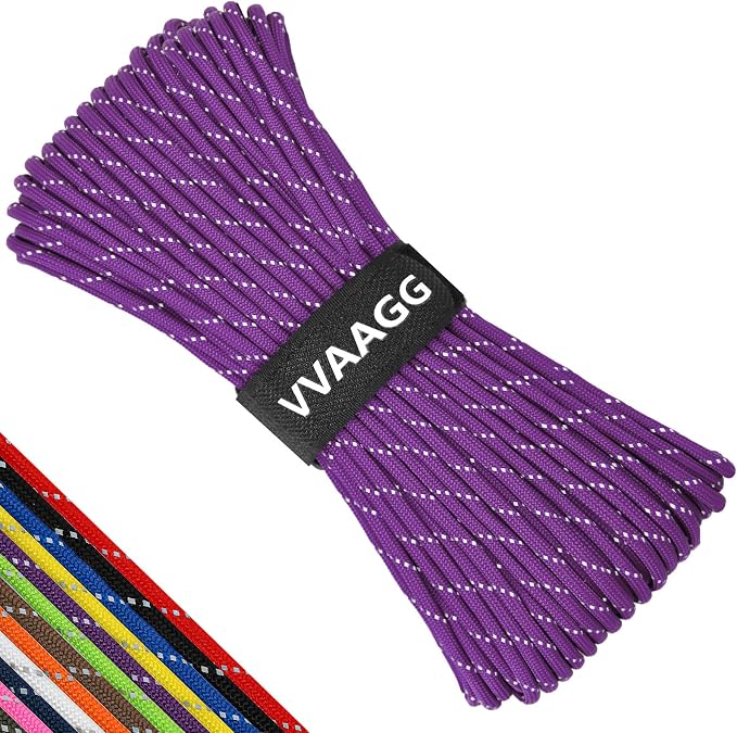 VVAAGG Reflective Paracord Rope 100FT, 7 Strand Nylon para Cord Lanyard Utility by ParacordSpecialist