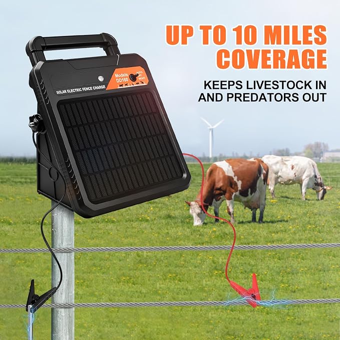 10 Miles Solar Electric Fence Charger 0.16J Portable Fence Energizer, Solar - Image 8