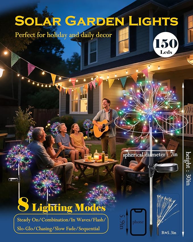 Solar Garden Lights Outdoor Yard Decorations, 4 Pack 150Leds Pathway Light - Image 2