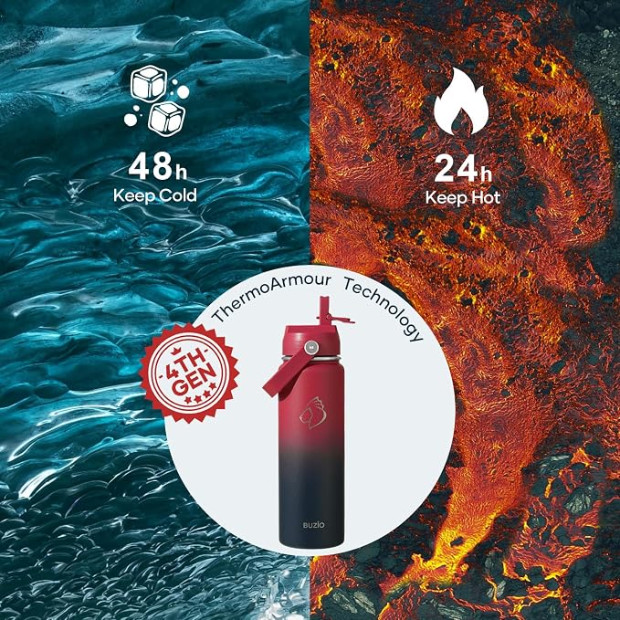 BUZIO 24 oz Insulated Water Bottle, Stainless Steel Wide Mouth Water Flask - Image 2
