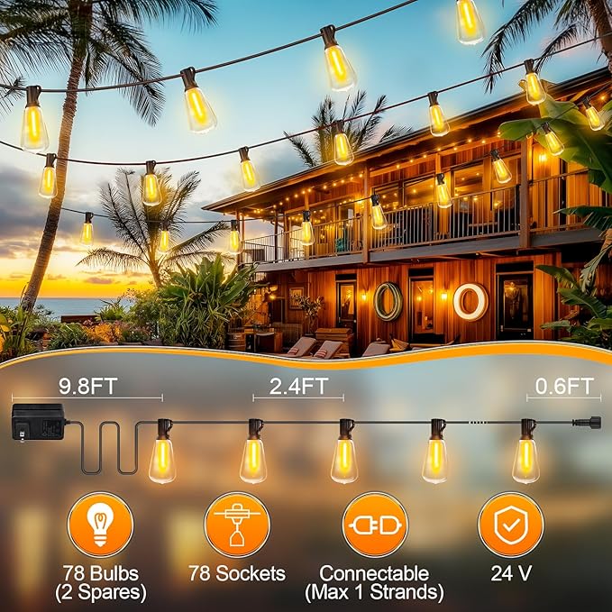 MGVIH Outdoor String Led Patio Lights - 200Ft 60M Outside Waterproof Light ST38 - Image 4