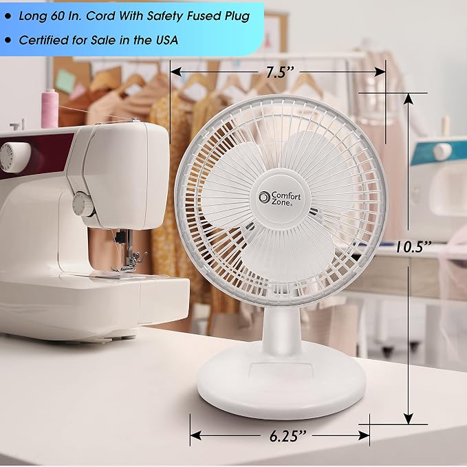Comfort Zone CZ6D 6" Quiet Portable Indoor 2-Speed Desk Fan - Image 5