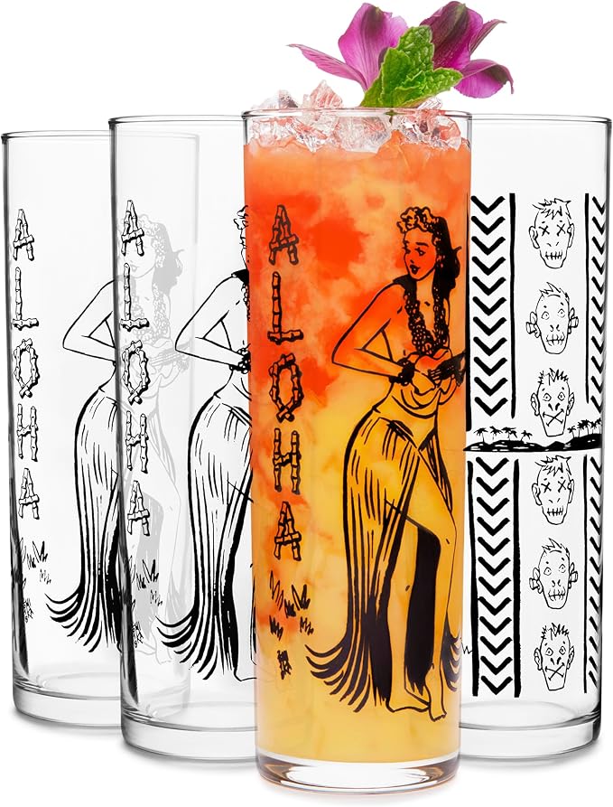 Libbey Zombie Clear Glass Tumbler Set, Vintage-Style Tiki Drinking Glasses Set by Libbey
