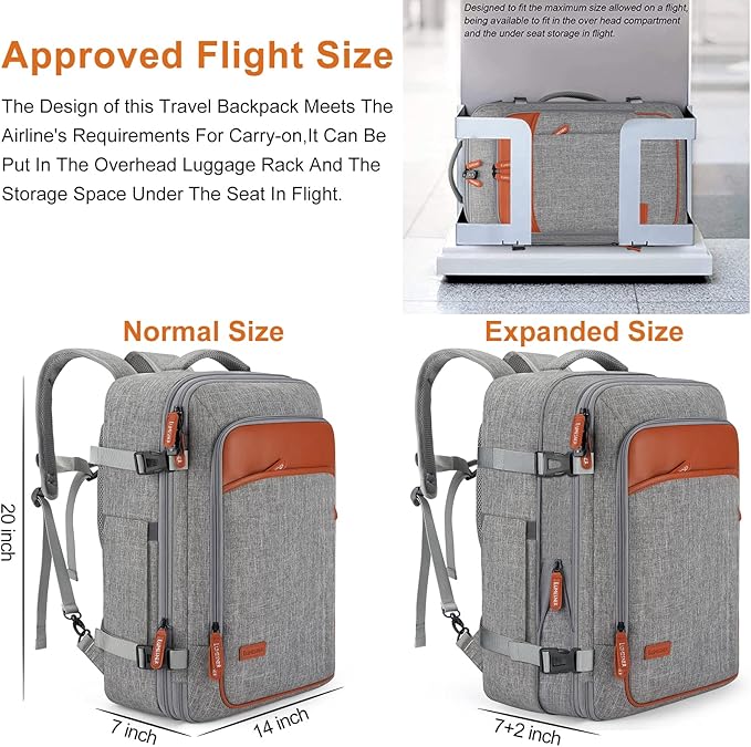 Lumesner Carry on Travel Backpacks, Extra Large 40L Flight Approved Bag - Image 2
