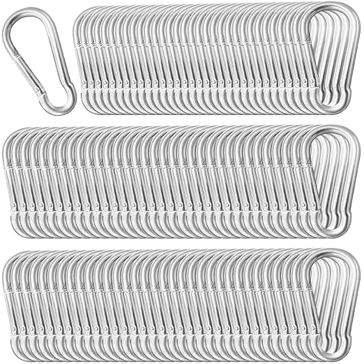 100 Pack 2" Heavy Duty Carabiner Clips, M5 Sliver Galvanized Steel Spring Snap by SEUNGCH