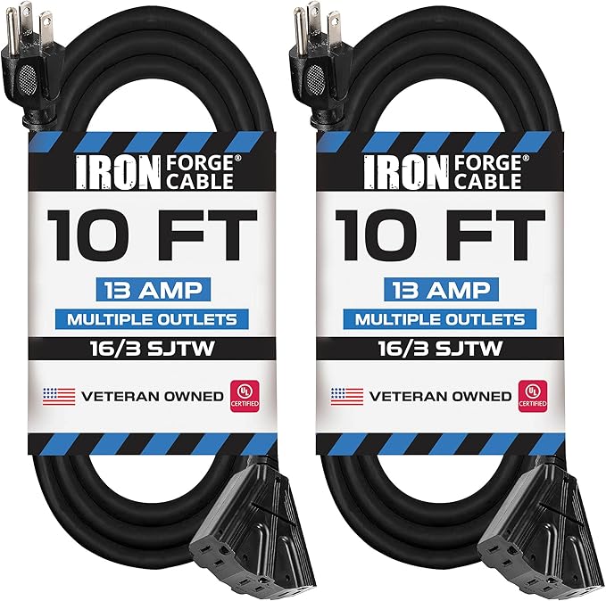 Iron Forge Cable 2 Pack 10 Ft Black Extension Cord by IronForgeCable
