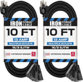 Iron Forge Cable 2 Pack 10 Ft Black Extension Cord by IronForgeCable