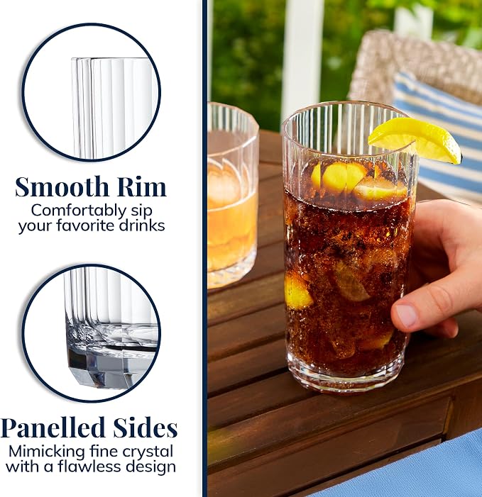 US Acrylic Faceted Clear Plastic Reusable Drinking Glasses 14oz Rocks & 18oz - Image 4