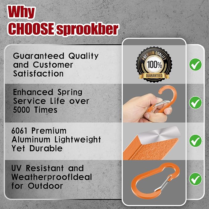 sprookber 2" Small Carabiner Clip, D Ring Caribeener, Spring Snap Hook - Image 6