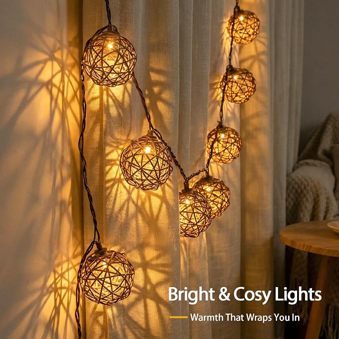 Vigdur Rattan Ball String Lights, Boho Lantern String Lights - Image 2
