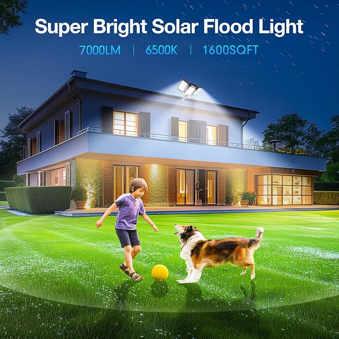 Solar Flood Lights Outdoor, 7000 LM Super Bright Aluminum Arm Solar Lights - Image 2