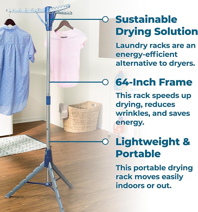 Honey-Can-Do 64-Inch Steel Tripod Clothes Drying Rack, Foldable Collapsible - Image 4