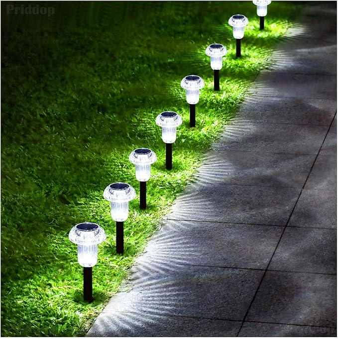 Priddop Solar Lights Outdoor Pathway Waterproof 8 Pack Cold White LED Acrylic - Image 8