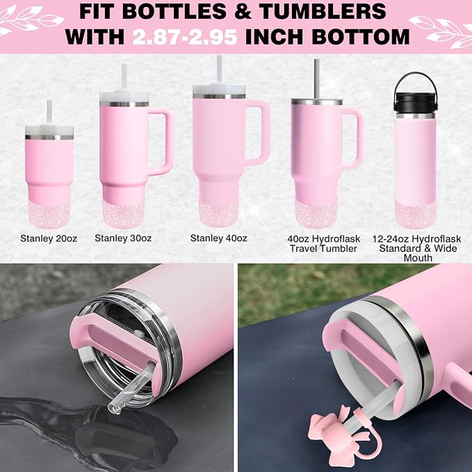 9PCS Pink for Stanley Cup Accessories Set 30/40 Oz Bling Initials Bow Charms - Image 4