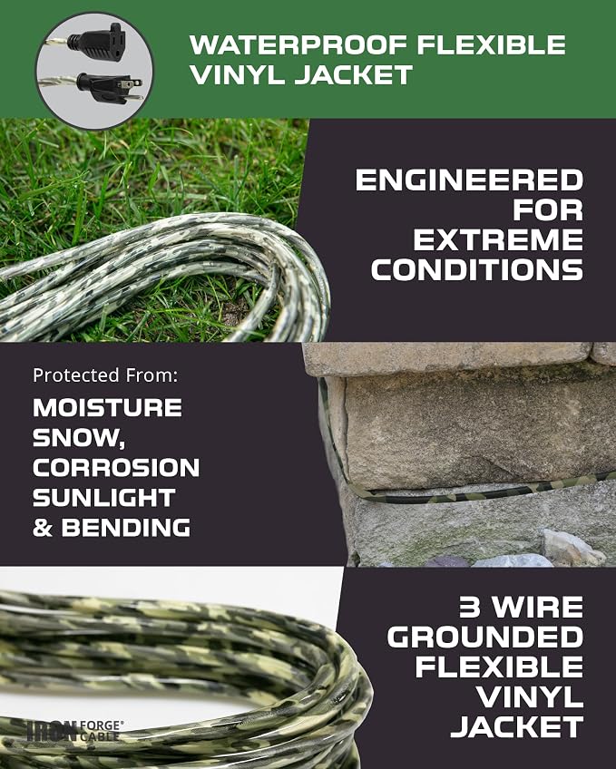 Iron Forge Cable Camo Outdoor Extension Cord 50 ft, 16/3 SJTW 50 Foot - Image 3