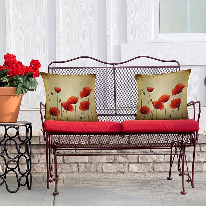Swono Poppies Throw Pillow Cases, Grunge Poppy Flower Field Set of 2 Decorative - Image 4