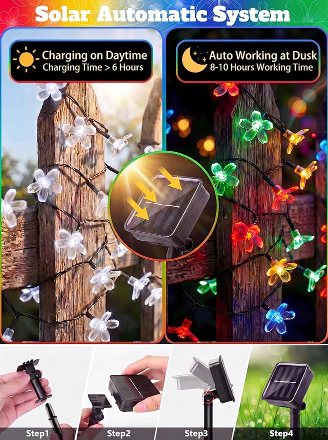 ITICdecor Solar Flower String Lights Outdoor Waterproof 50 LED Solar Powered - Image 3