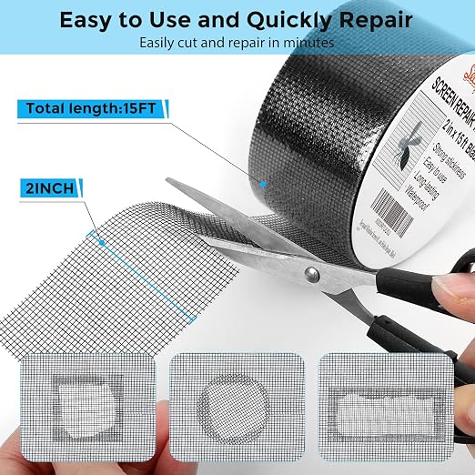 Secopad Black Window Screen Repair Tape, 2 in X 15 FT Screen Repair Kit - Image 2