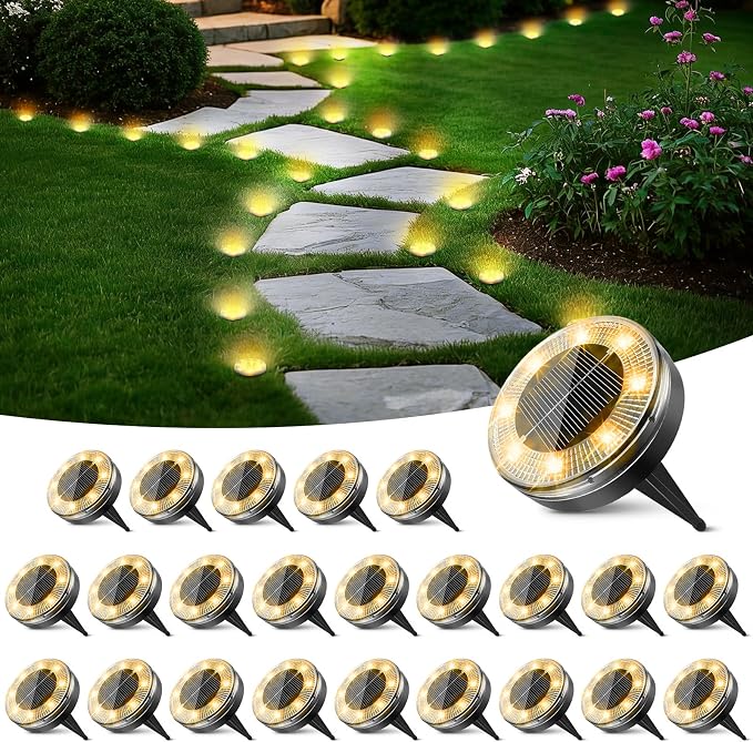 Peasur Mini Solar Ground Lights, 24 Pack Flat Solar Disc Lights Outdoor by Peasur