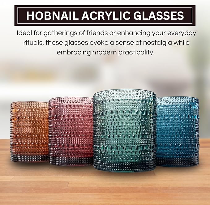 Khen Plastic Hobnail Drinking Glasses Set of 4 Neutral Tones Cups 14oz - Image 3