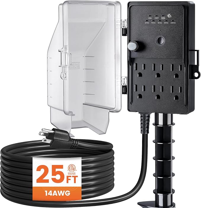 SURAIELEC Outdoor Power Stake, Dusk to Dawn Light Timer, 25FT Extension Cord by SURAIELEC