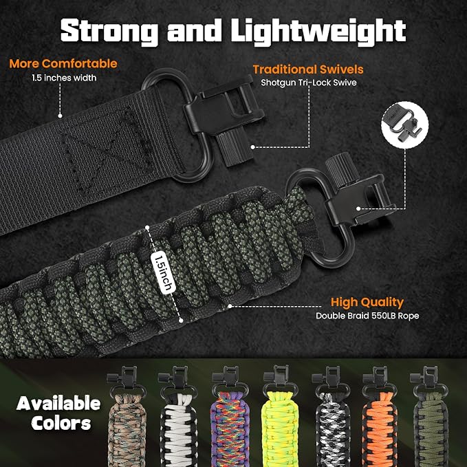 Double Braide 550LB Shotgun Sling 2 Point Paracord Rifle Sling, Non-Slip - Image 2
