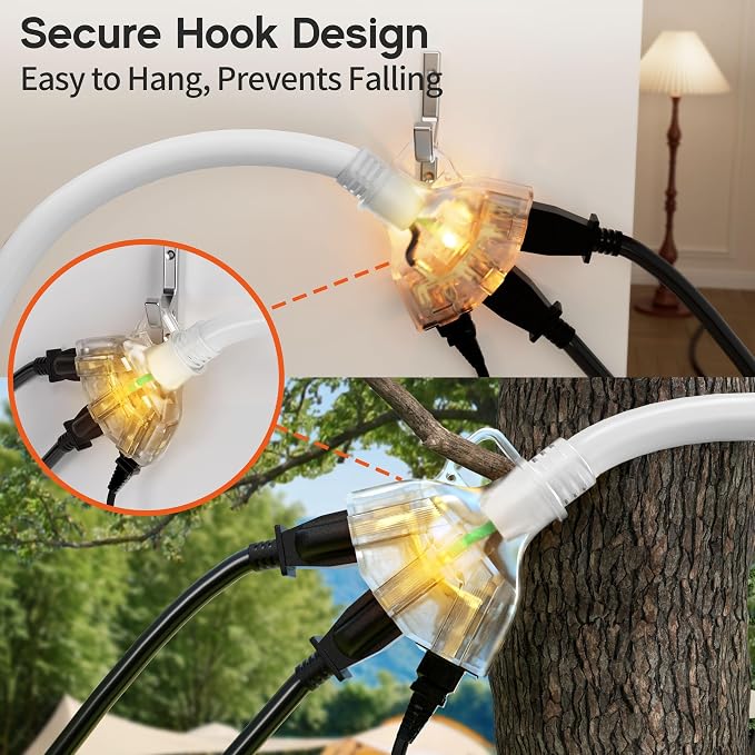 25 ft 12 Gauge Heavy Duty 3 Outlet Extension Cord Splitter - Image 5