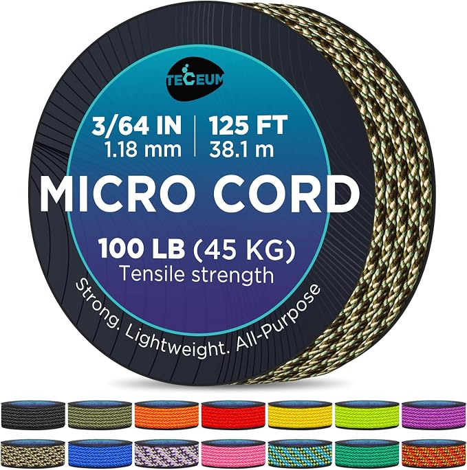 TECEUM Micro Paracord – 1.18 mm X 125 ft – Micro Utility Cord – Thin Braided by TECEUM