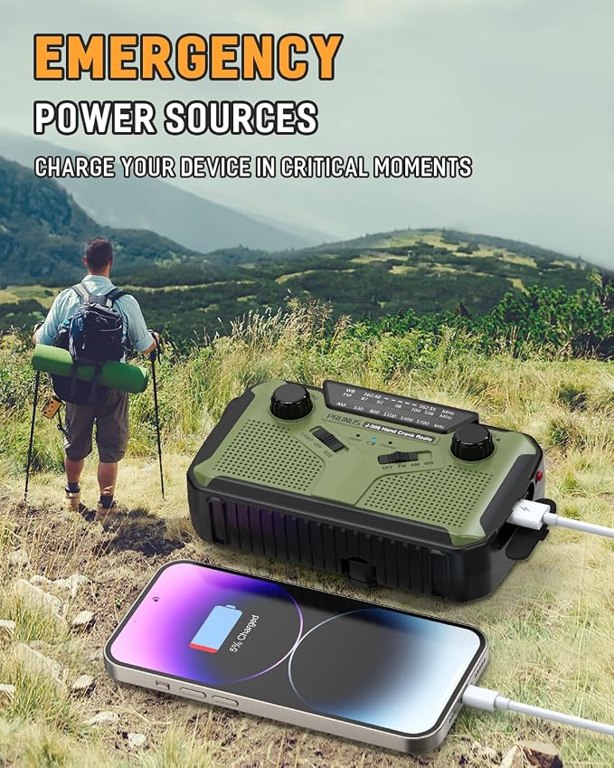 PRUNUS J-369 11100mWh Emergency Weather Radio, AA Batteries/Hand - Image 6