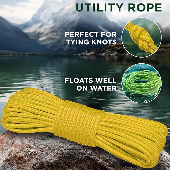 TECEUM Rope – 90 Feet x 1/4 Inch – Yellow – Strong All-Purpose Utility Rope – - Image 3