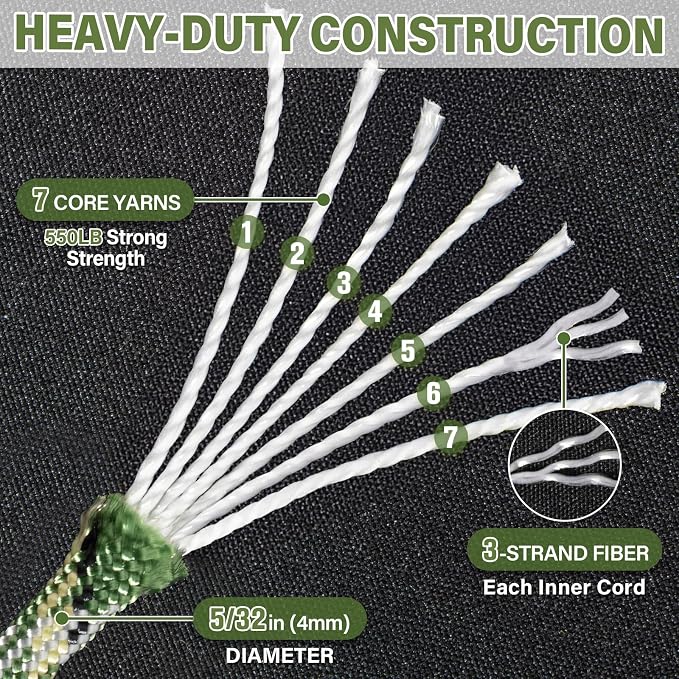 Paracord Rope 550 lb - 200ft 5/32" Parachute Cord 4MM 7-Strand para Cord - - Image 3