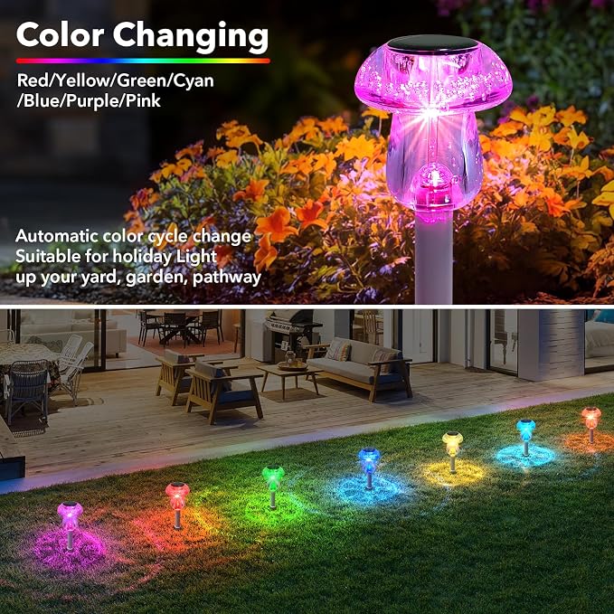 Benany Solar Lights Outdoor, 8 Pack Mushroom Lights Outside Waterproof - Image 2