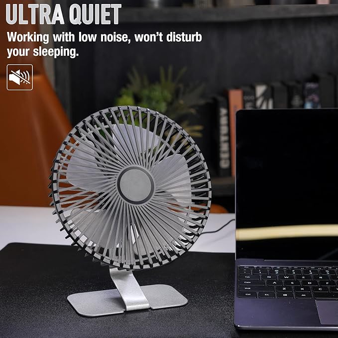 SLENPET 6 inch USB Small Desk Fan, 4 Speeds, Ultra-quiet, 90° Adjustment - Image 2