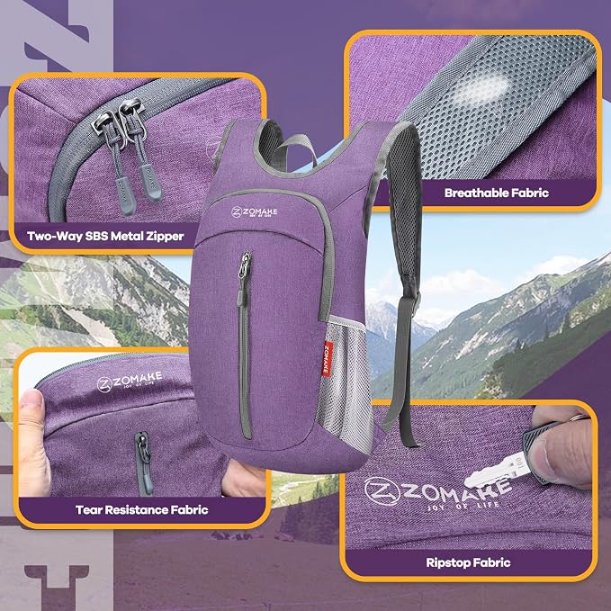 ZOMAKE 10L Ultra Lightweight Packable Backpack, Small Daypack Light Foldable - Image 4