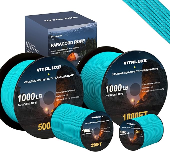 1000lb Paracord Rope, 4mm 12 Triple Strands Paracord, Heavy Duty Tactical by VITALUXE