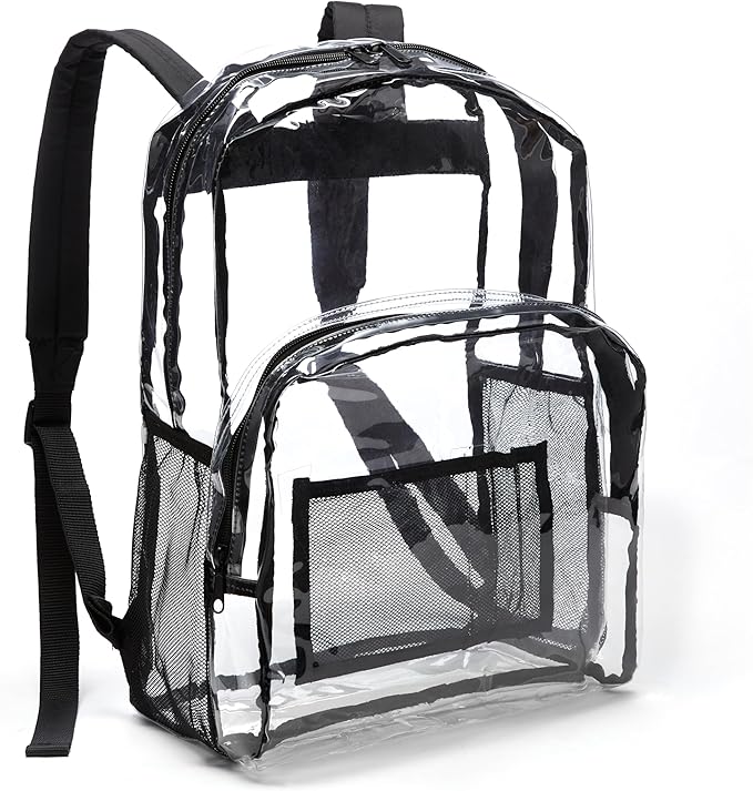 Amazon Basics Transparent Clear School Backpack, Water-Resistant PVC Plastic by AmazonBasics