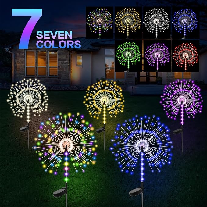 2 Pack 250LED Solar Garden Lights Outdoor, Dual Lighting Modes Firework Lights - Image 7