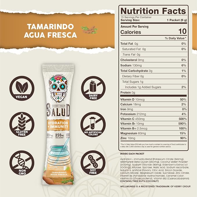 Salud 2-in-1 Hydration Packets + Immunity Electrolytes Powder, Tamarindo - Image 3