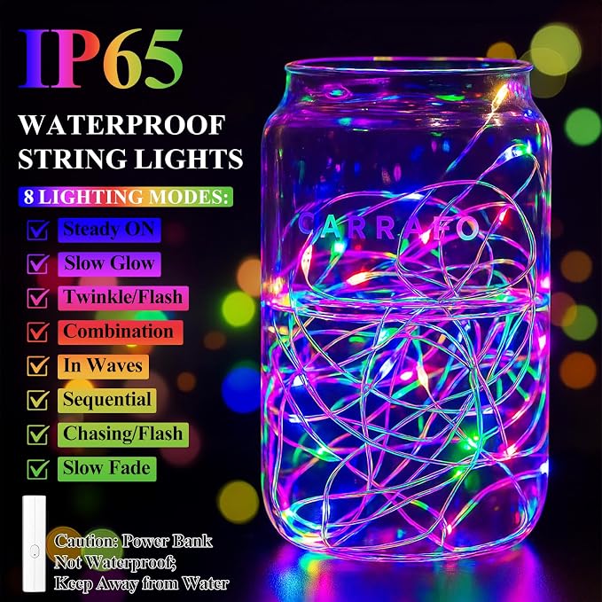 33ft 100LED Multicolor String Lights, Rechargeable Fairy Lights Battery Operated - Image 4