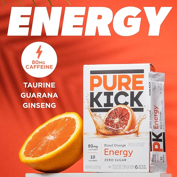 Pure Kick Energy Singles To Go Drink Mix, Blood Orange, Includes 12 Boxes - Image 3
