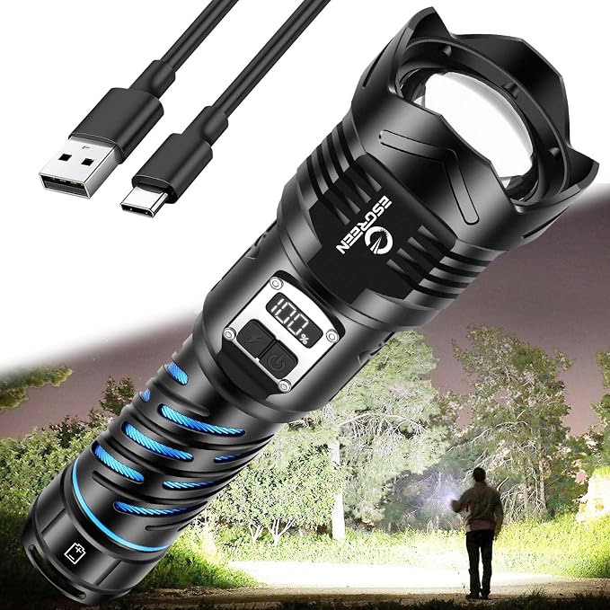 Super Bright Flashlight High Lumens 100000 Rechargeable, Strong 50W LED by Esgreen