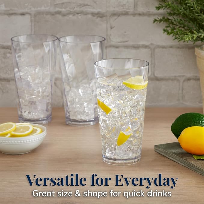 US Acrylic Optix Plastic Reusable Drinking Glasses 20oz Water Cups in Clear | - Image 3